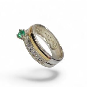 Anillo Oro - Plata con una esmeralda natural